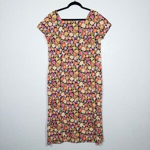Vintage Access Pink Floral Cotton‎ Sheath Midi Dress Size 16